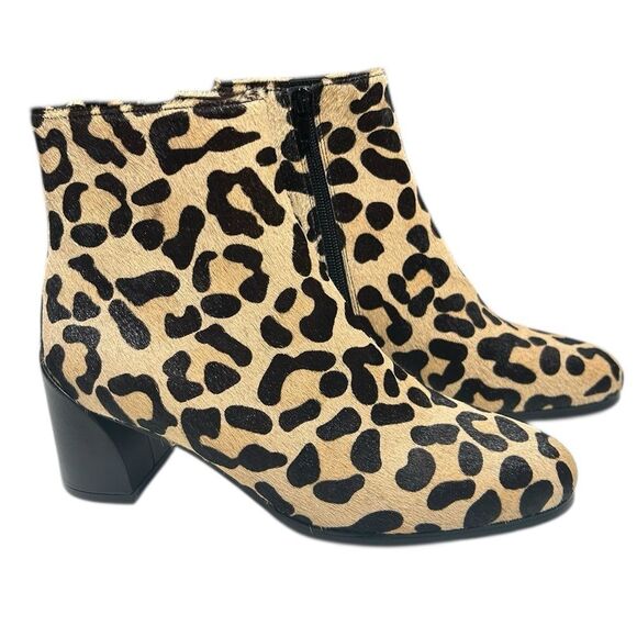Van Eli Calf Hair Leopard Print Ankle Boots Size 7 Block Heel Cheetah Print - Picture 6 of 15
